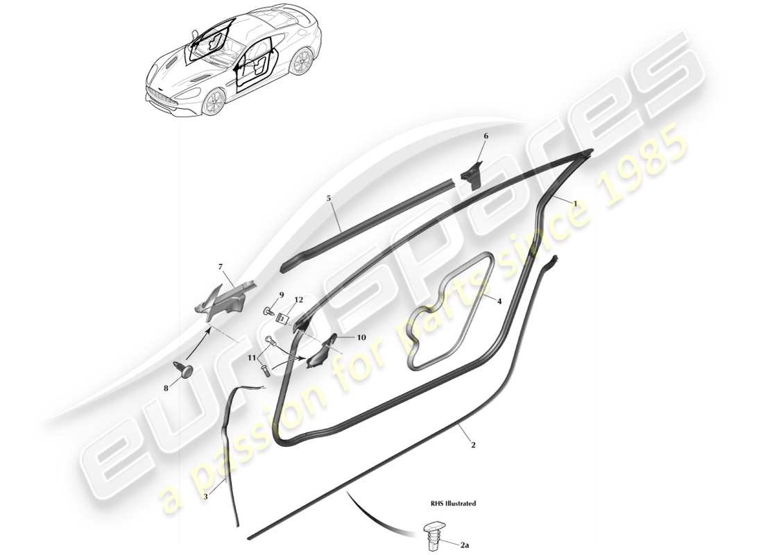 aston martin vanquish (2014) türdichtungen, coupé-ersatzteildiagramm