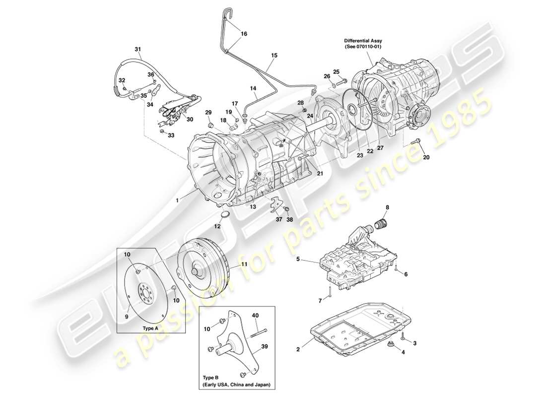 aston martin vanquish (2014) getriebe, 6 spd ersatzteildiagramm
