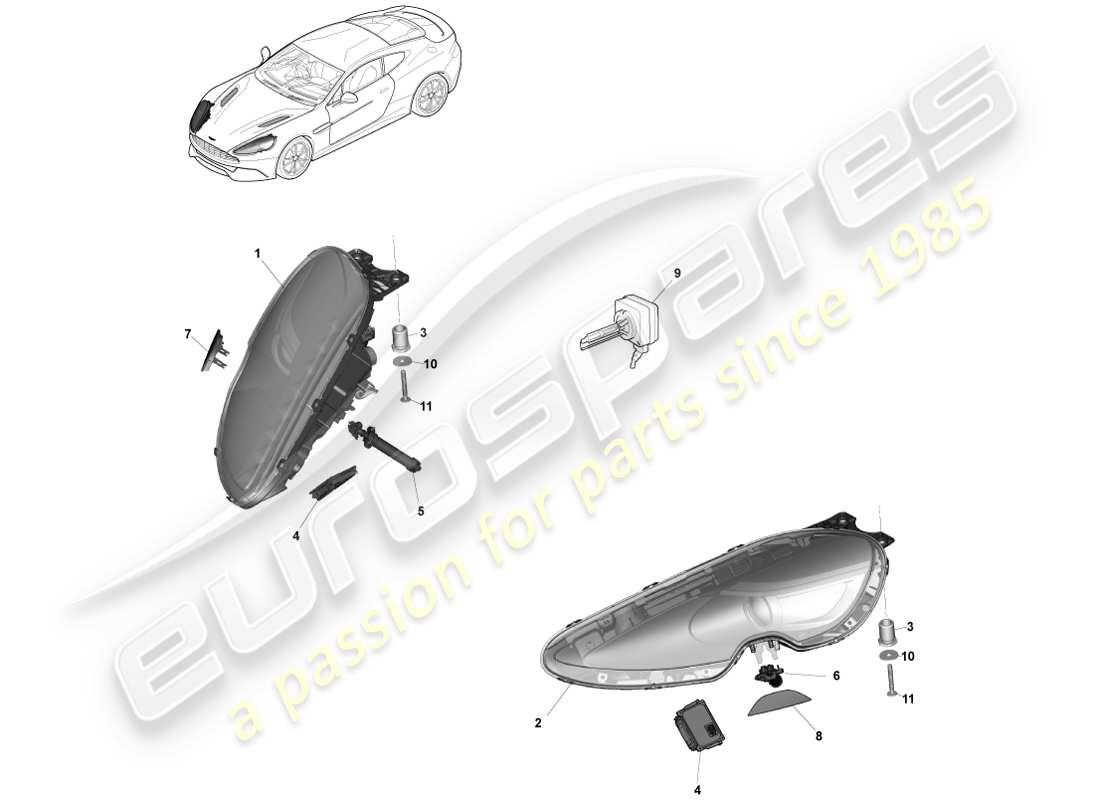 aston martin vanquish (2014) scheinwerfer ersatzteildiagramm