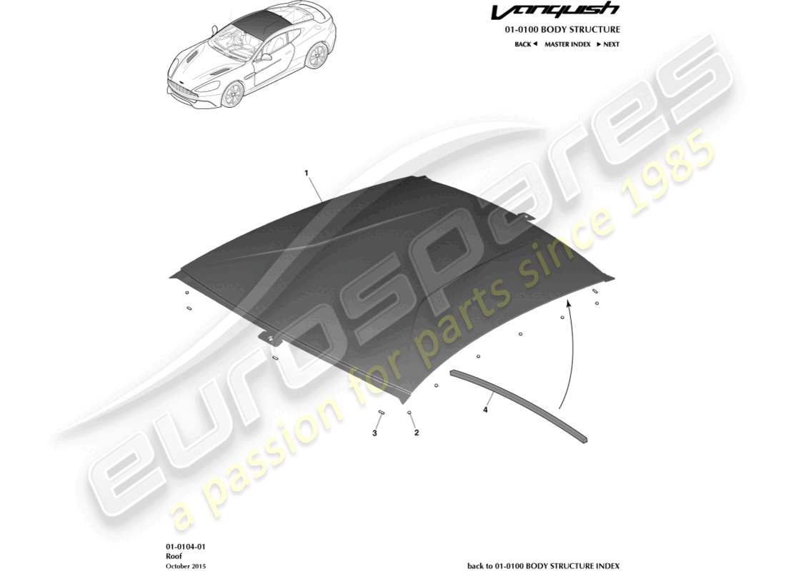 aston martin vanquish (2018) dach, coupé teilediagramm