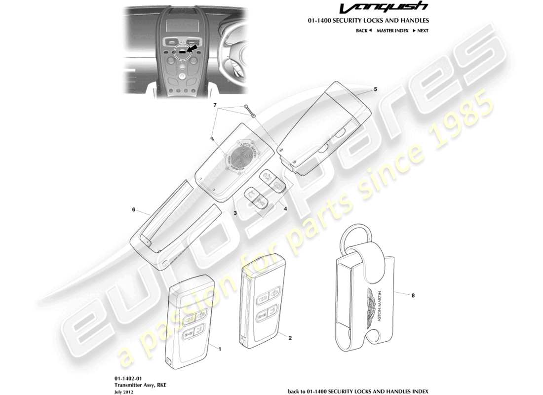 aston martin vanquish (2017) rke-sender-teilediagramm