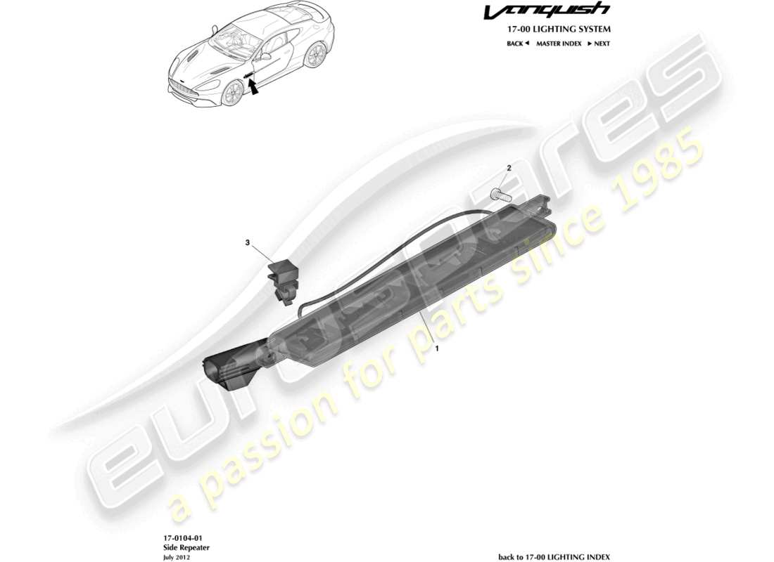 aston martin vanquish (2018) seitliche repeater teilediagramm