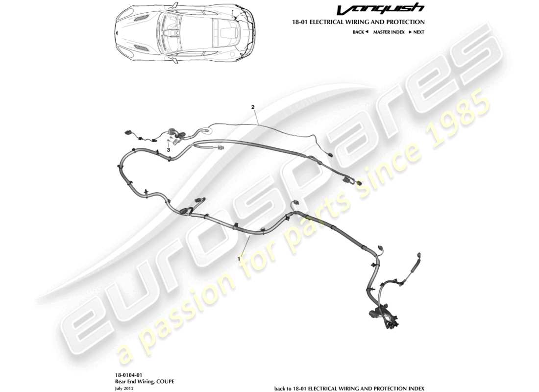 aston martin vanquish (2018) heckkabelbaum, coupé teilediagramm
