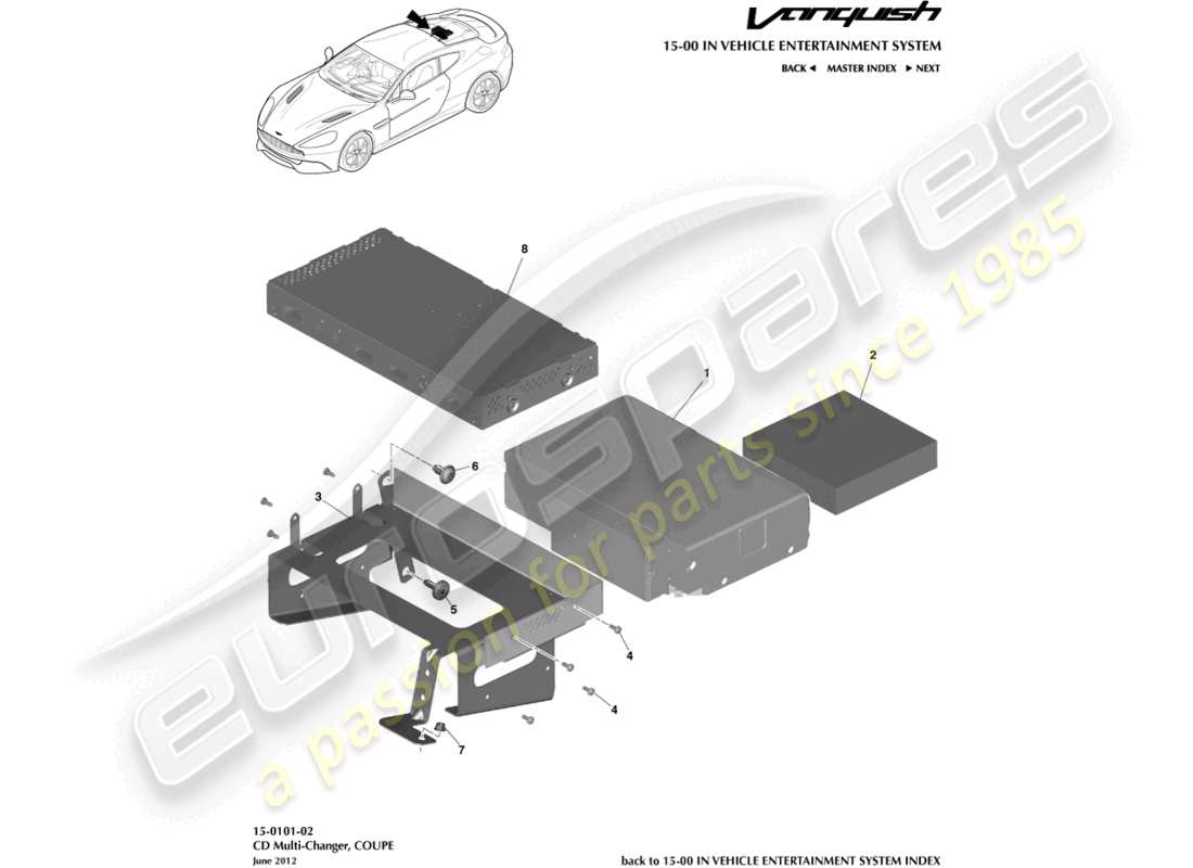 aston martin vanquish (2018) cd-multi-wechsler, coupé teilediagramm