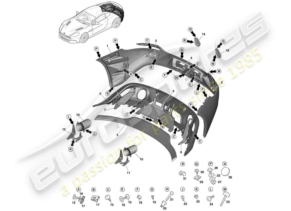 aston martin vanquish (2014) hintere stoßstange teilediagramm