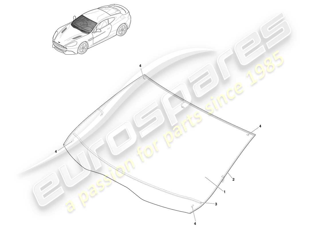 aston martin vanquish (2014) windschutzscheibe, coupé-teilediagramm