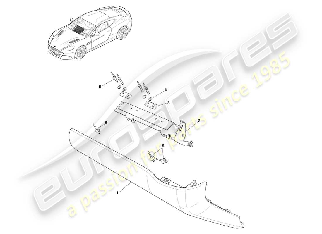 aston martin vanquish (2013) teilediagramm für unteres beifahrer-bedienfeld