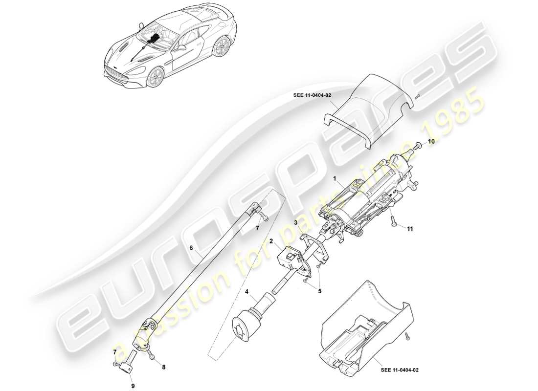 aston martin vanquish (2013) teilediagramm der lenksäulenbaugruppe