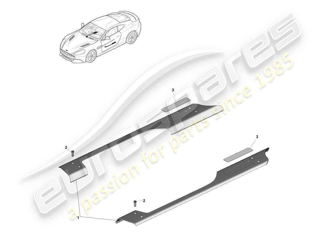 aston martin vanquish (2014) teilediagramm für schwellerverkleidung und verzierung