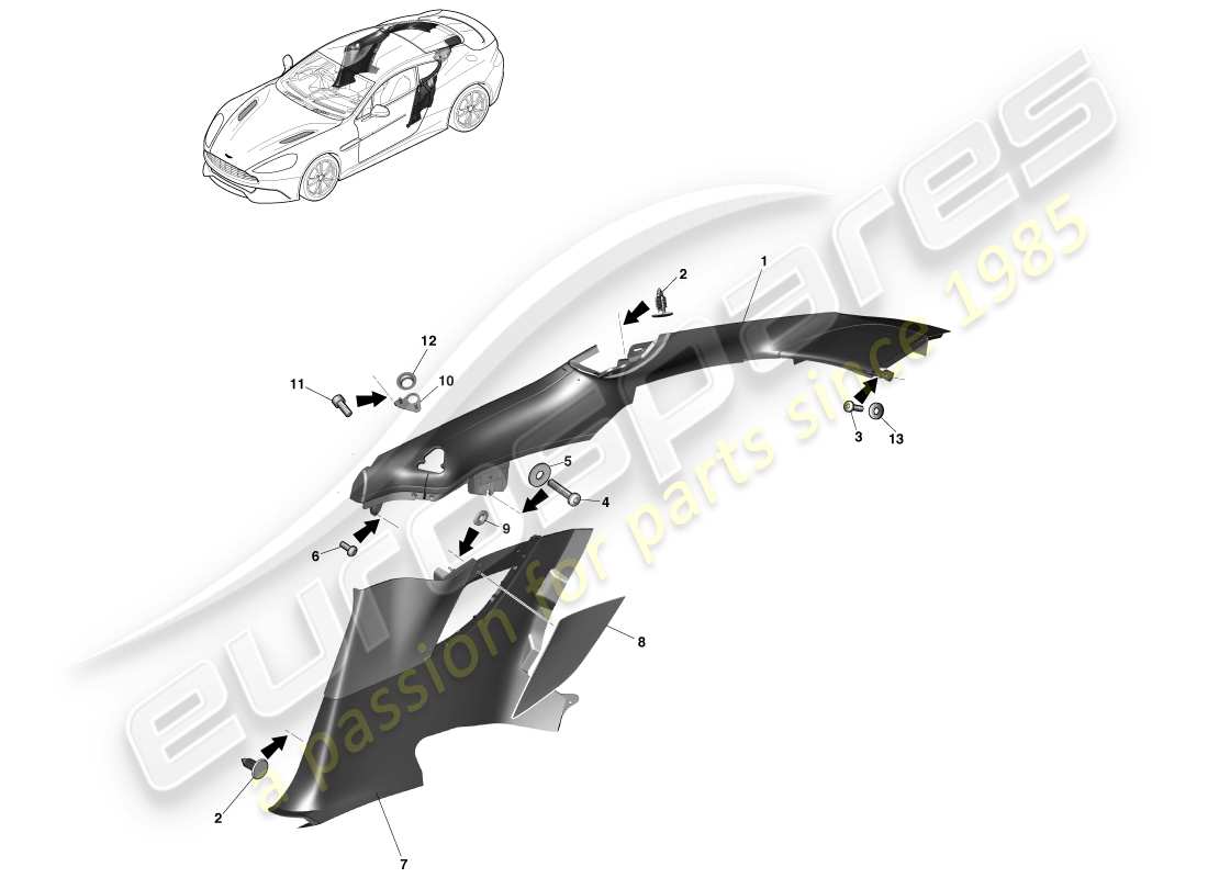 aston martin vanquish (2014) hintere seitenverkleidung, 2+2 coupé-teilediagramm
