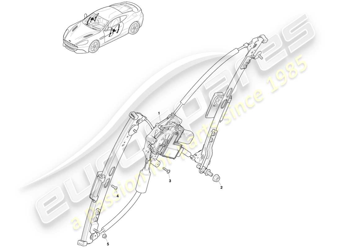 aston martin vanquish (2014) teilediagramm für vorderen fensterheber
