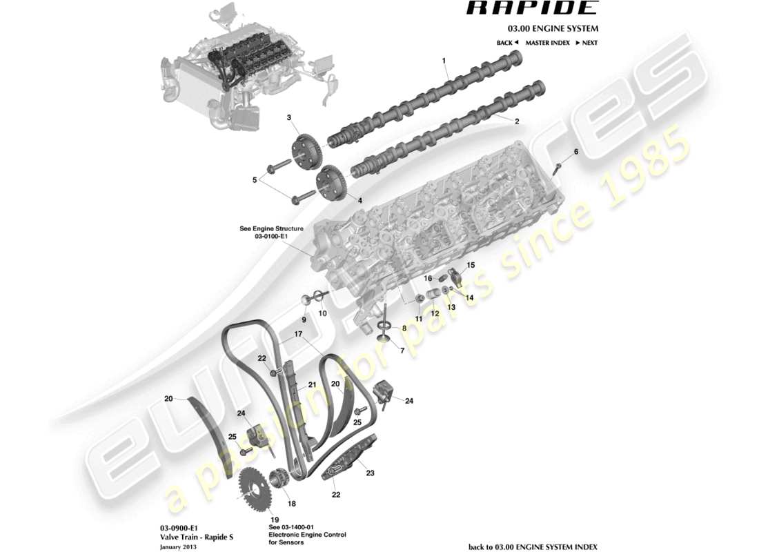 aston martin rapide (2011) teilediagramm des ventiltriebs