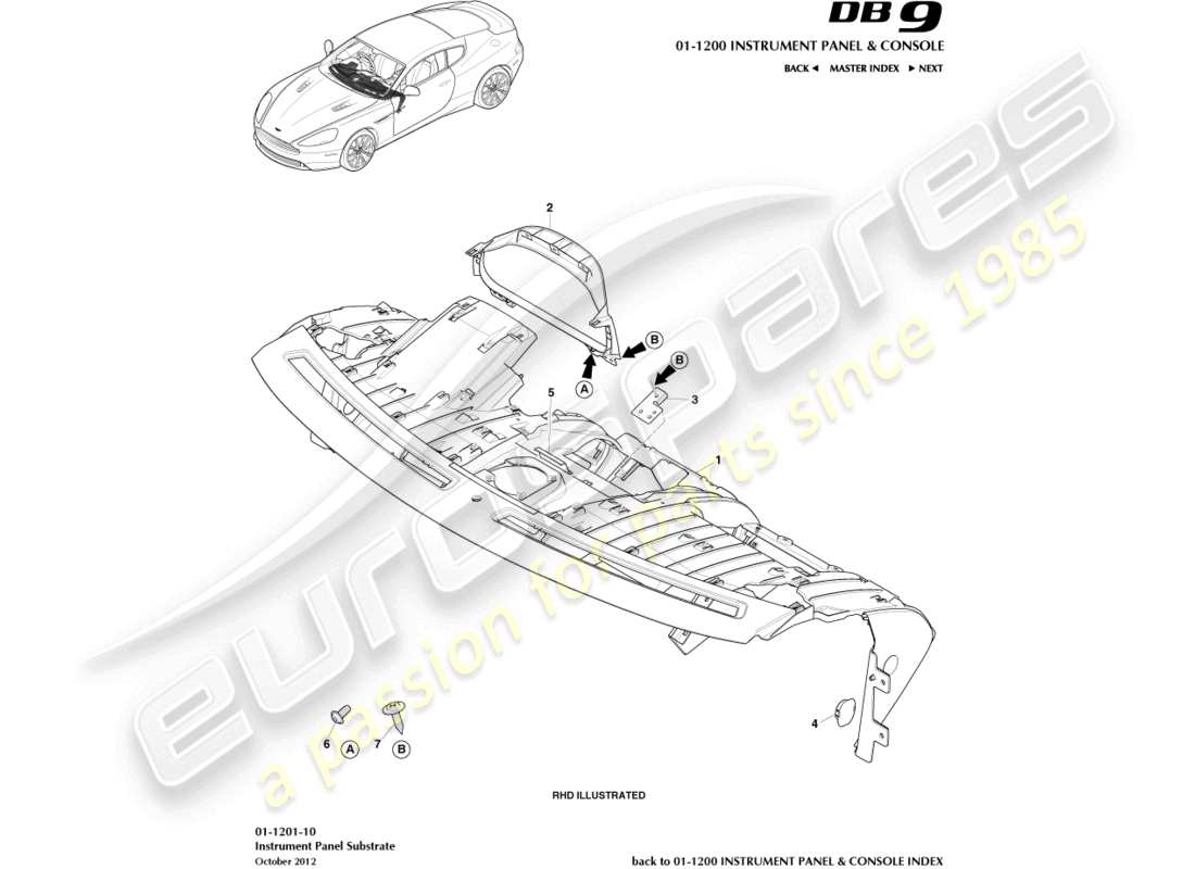aston martin db9 (2017) ip-substrat-teilediagramm