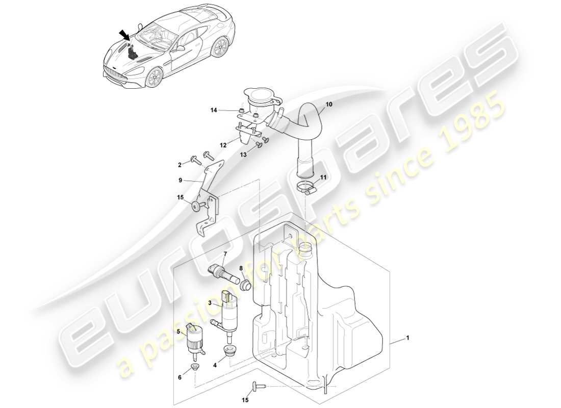 aston martin vanquish (2014) teilediagramm für scheibe