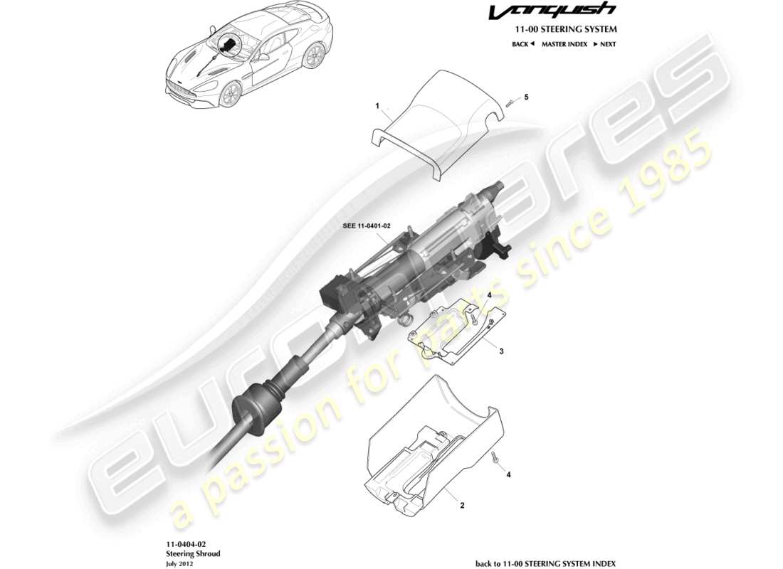 aston martin vanquish (2017) teilediagramm für säulenverkleidung