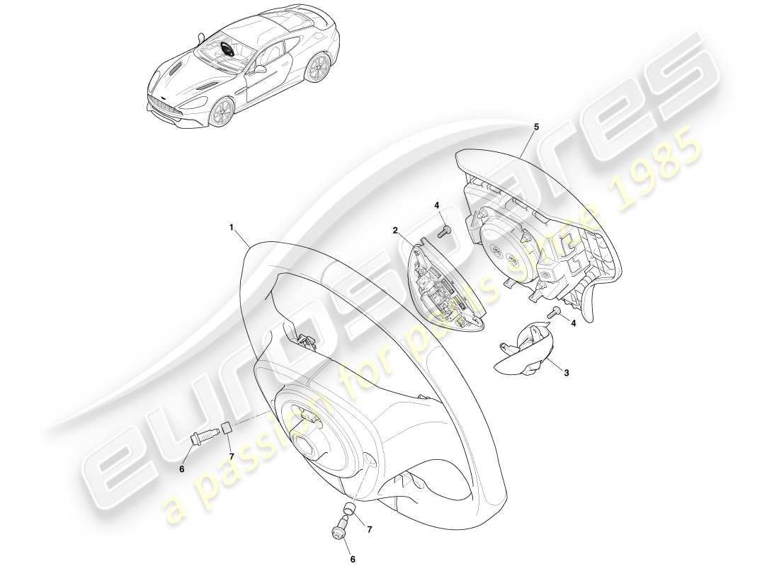 aston martin vanquish (2013) lenkrad, optionales teilediagramm