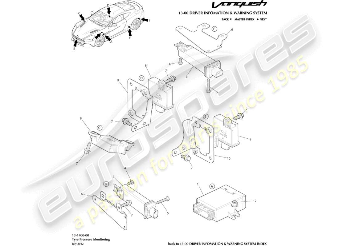 aston martin vanquish (2016) teilediagramm des reifendruckmoduls
