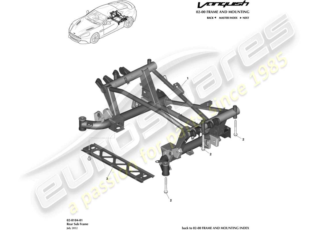 aston martin vanquish (2016) teilediagramm des hinteren hilfsrahmens
