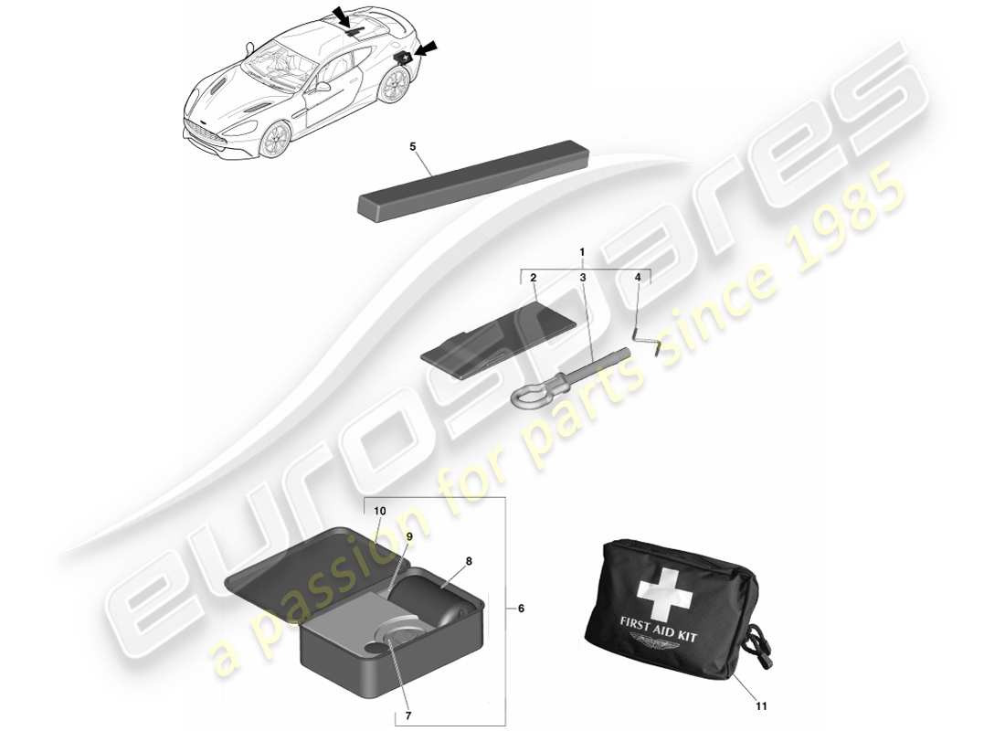 aston martin vanquish (2014) notfallausrüstung, 14.5my ersatzteildiagramm