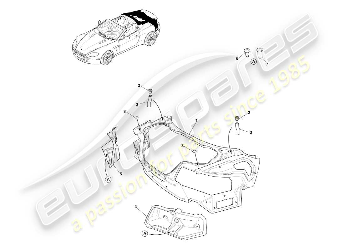 aston martin v8 vantage (2005) karosserie-heckteil-verbundwerkstoff, roadster-teilediagramm