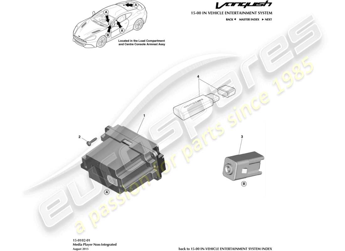 aston martin vanquish (2015) teilediagramm des media players