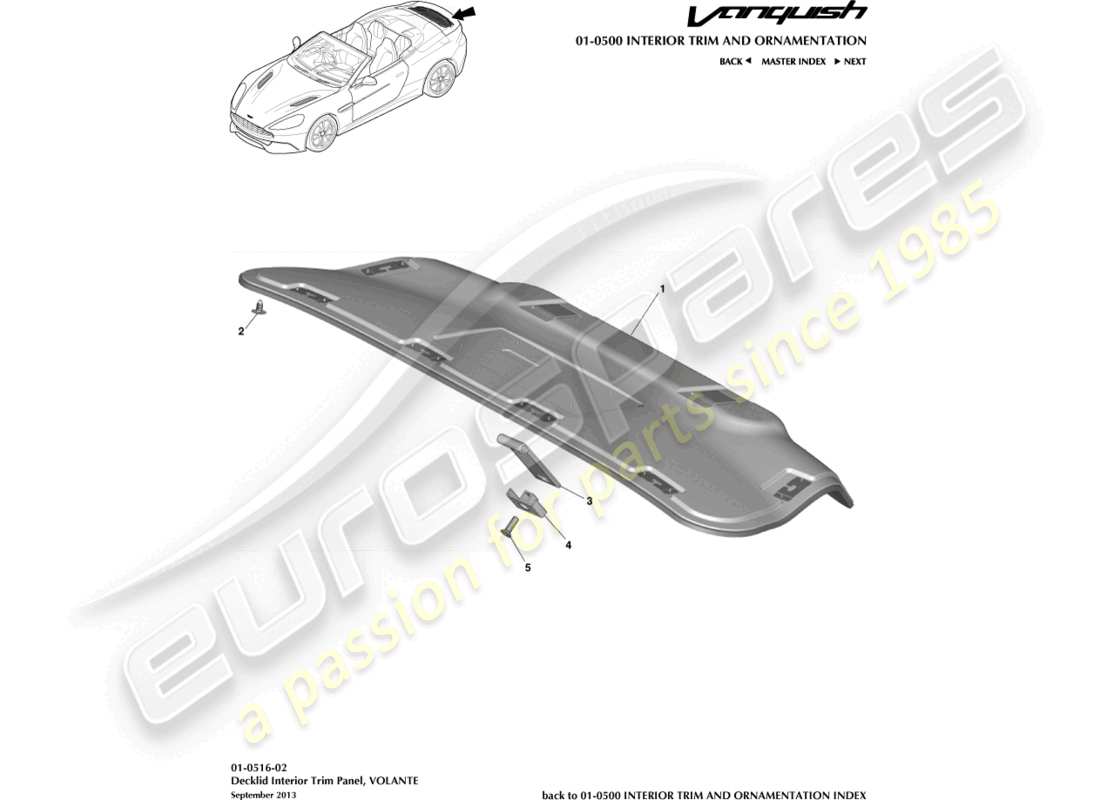 aston martin vanquish (2017) heckklappenverkleidung, volante-ersatzteildiagramm