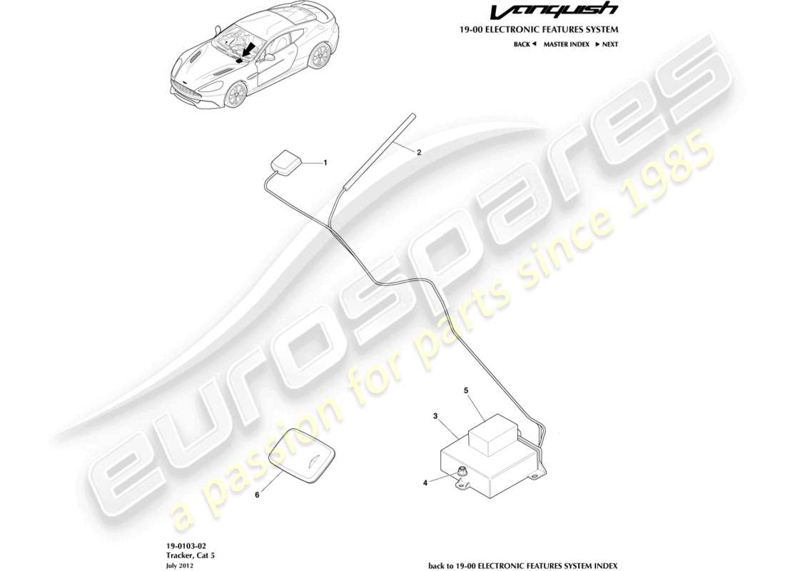 aston martin vanquish (2017) cat-5 tracker-teilediagramm