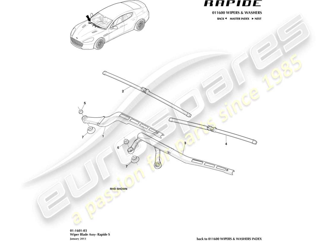 aston martin rapide (2016) wischerblattbaugruppe, s-teilediagramm