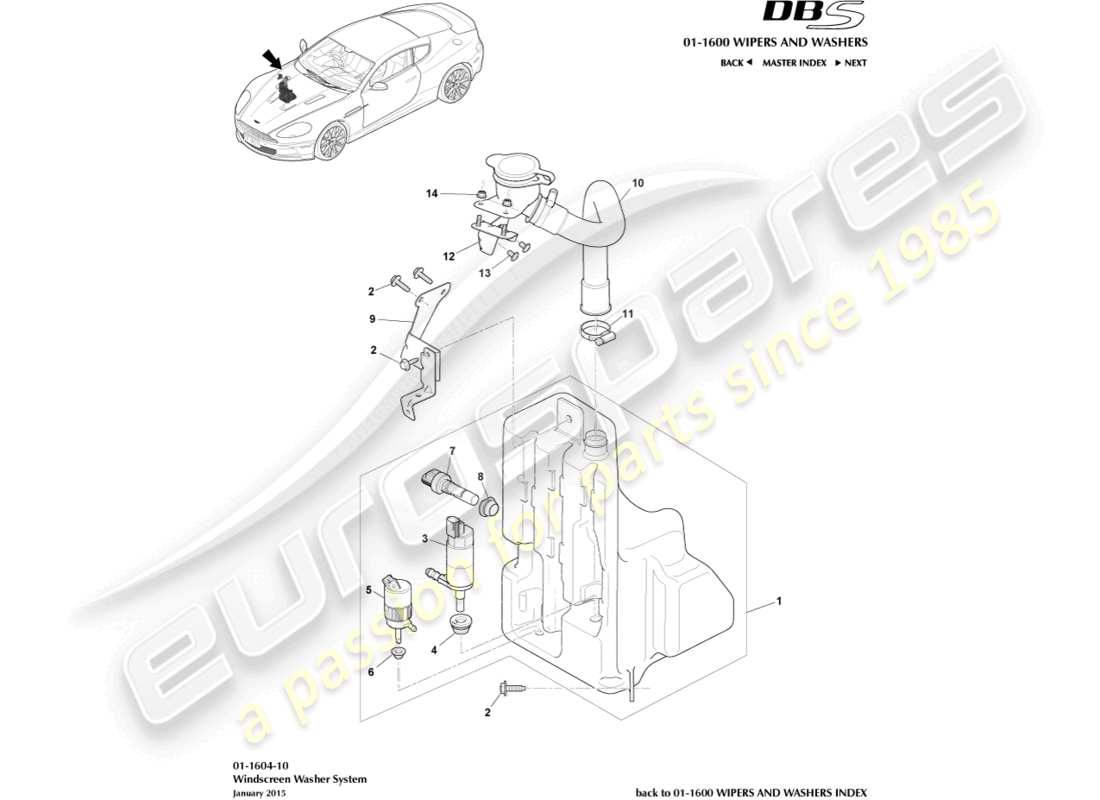 aston martin dbs (2010) teilediagramm für scheibe