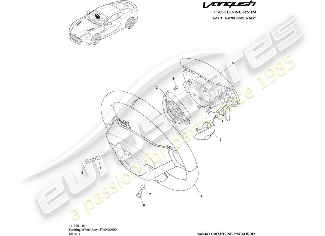 aston martin vanquish (2018) diagramm der lenkradteile