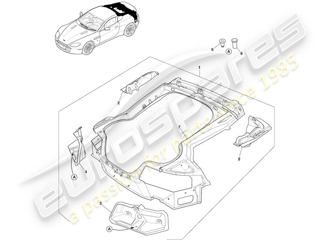 aston martin v8 vantage (2007) karosserie-heckteil-verbundwerkstoff, coupé-teilediagramm