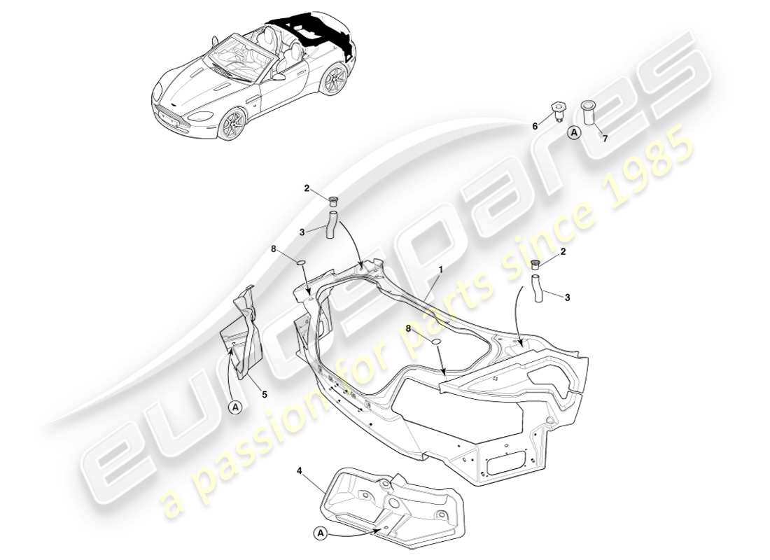 aston martin v8 vantage (2007) karosserie-heckteil-verbundwerkstoff, roadster-teilediagramm