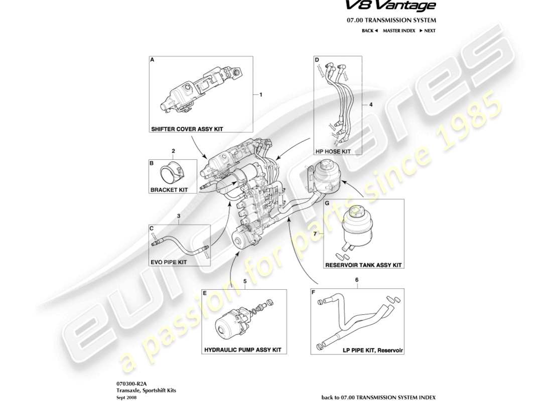 eine teilezeichnung aus dem aston martin v8 vantage (2006) teilekatalog