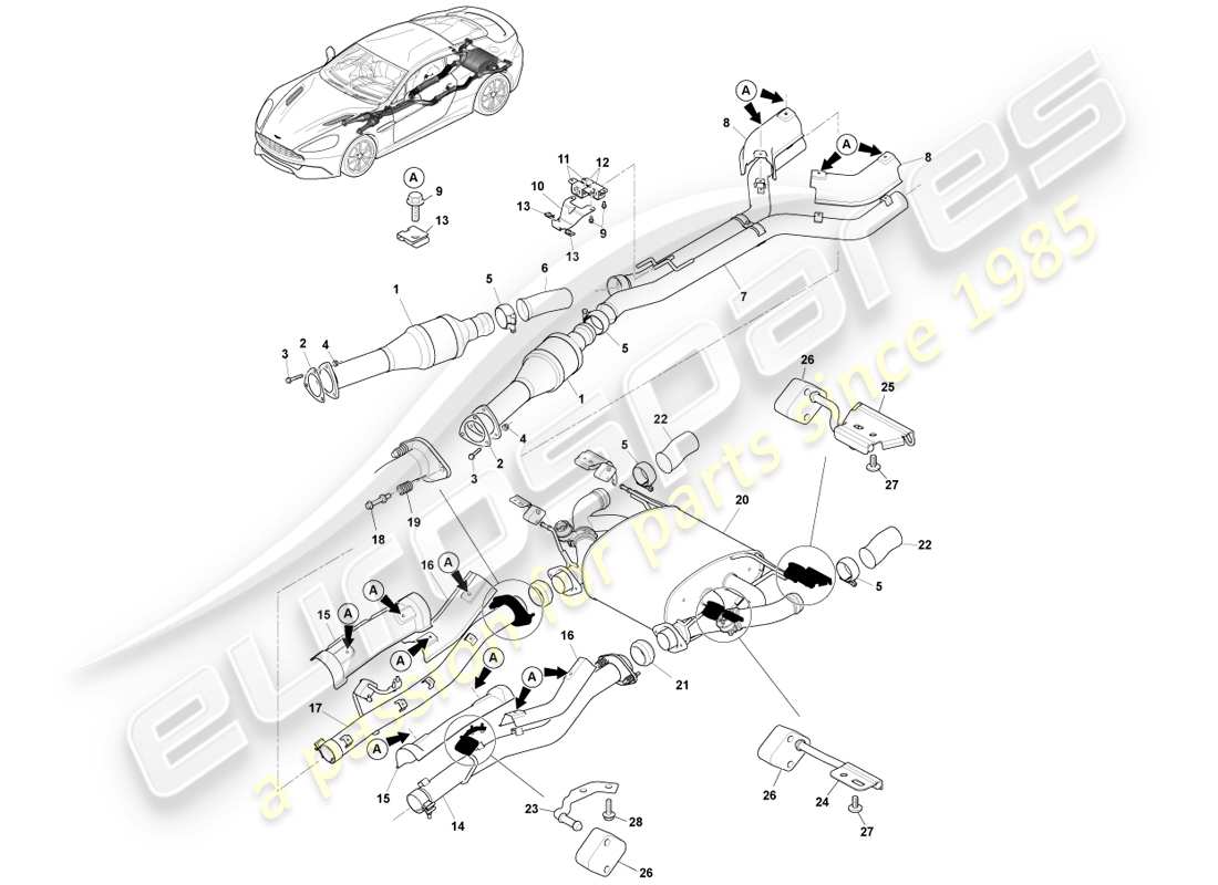 aston martin vanquish (2014) auspuffanlage teilediagramm