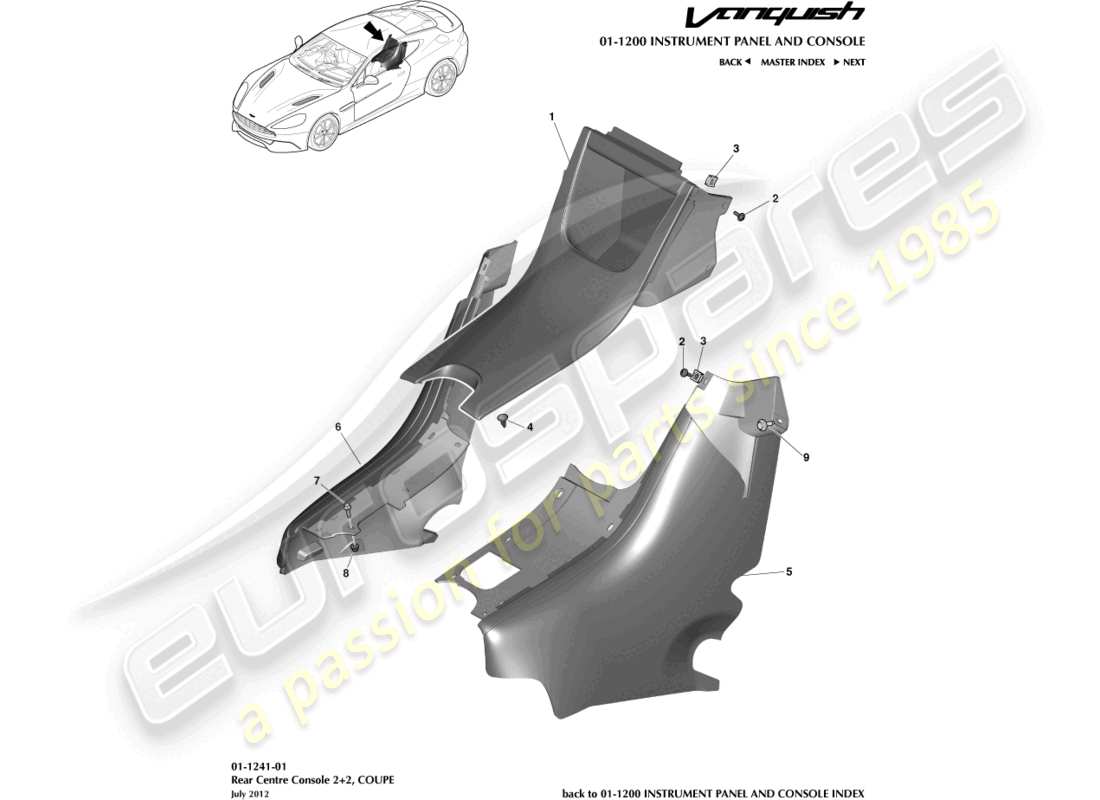 aston martin vanquish (2017) hintere konsole, coupé 2+2 ersatzteildiagramm