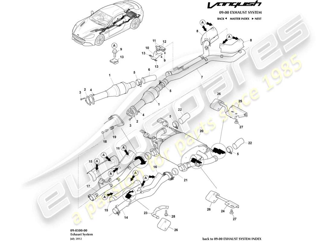 aston martin vanquish (2018) abgassystem teilediagramm