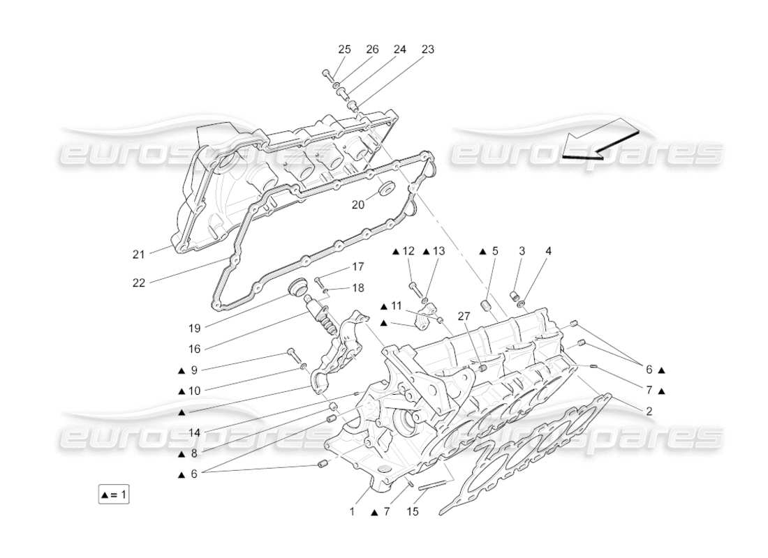 maserati grancabrio (2011) 4.7 teilediagramm für rechten zylinderkopf