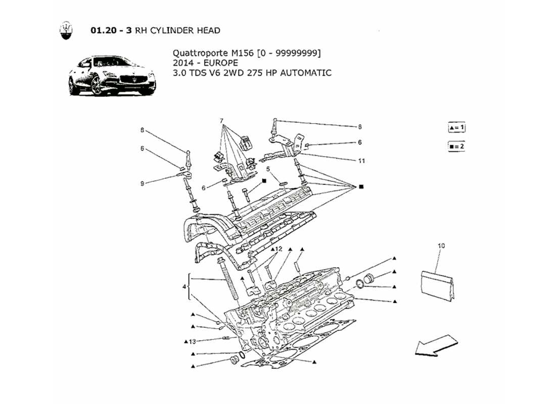 MASERATI QTP. V6 3.0 TDS 275BHP 2014 TEILEDIAGRAMM FÜR RECHTEN ZYLINDERKOPF maserati qtp. v6 3.0 tds 275bhp 2014 teilediagramm für rechten zylinderkopf