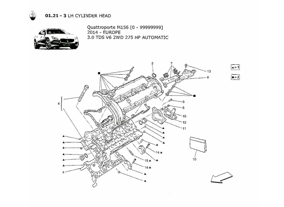 MASERATI QTP. V6 3.0 TDS 275BHP 2014 TEILEDIAGRAMM FÜR LINKEN ZYLINDERKOPF maserati qtp. v6 3.0 tds 275bhp 2014 teilediagramm für linken zylinderkopf