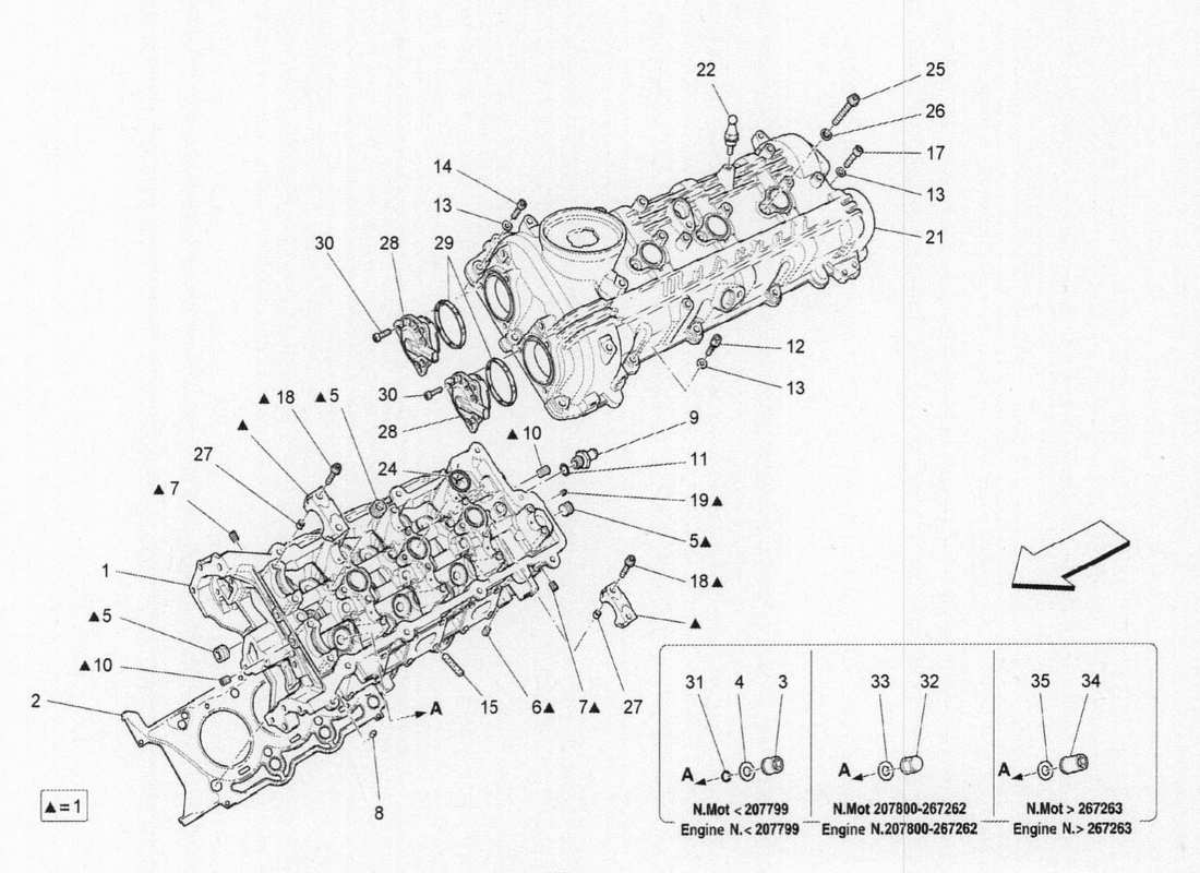 maserati qtp. v6 3.0 bt 410bhp 2015 teilediagramm für linken zylinderkopf