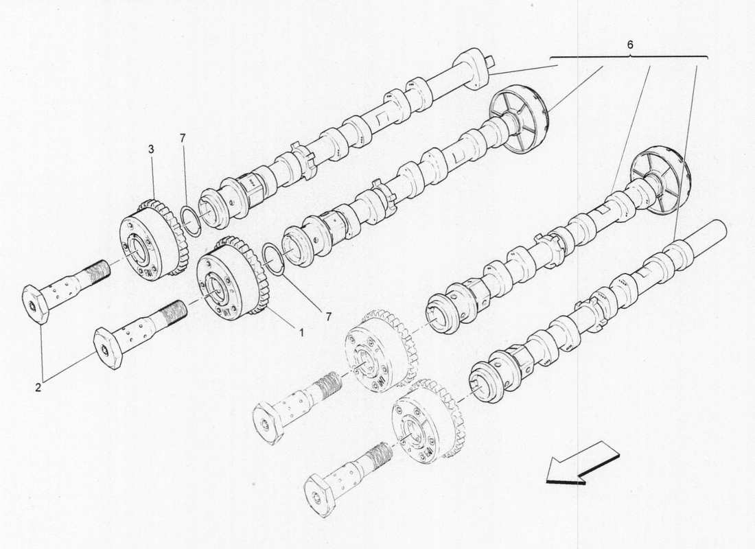maserati qtp. v6 3.0 bt 410bhp 2015 teilediagramm für rechte zylinderkopfwellen