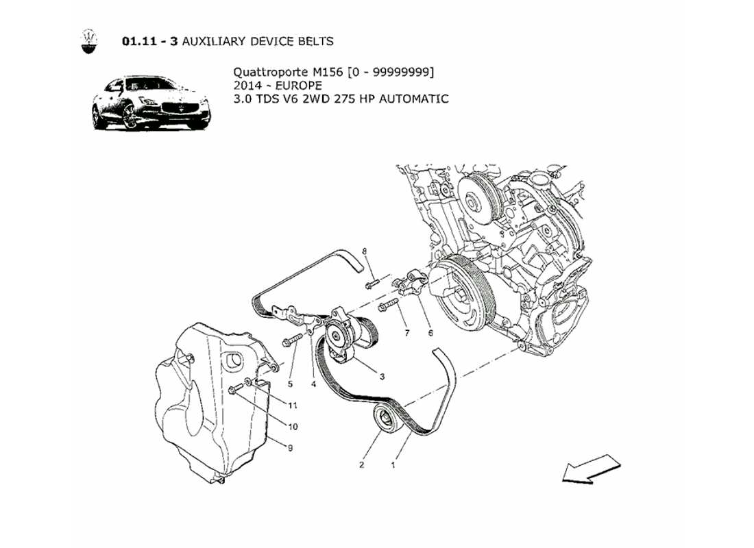 MASERATI QTP. V6 3.0 TDS 275BHP 2014 ZUSATZGERÄTERIEMEN ERSATZTEILDIAGRAMM maserati qtp. v6 3.0 tds 275bhp 2014 zusatzgeräteriemen ersatzteildiagramm
