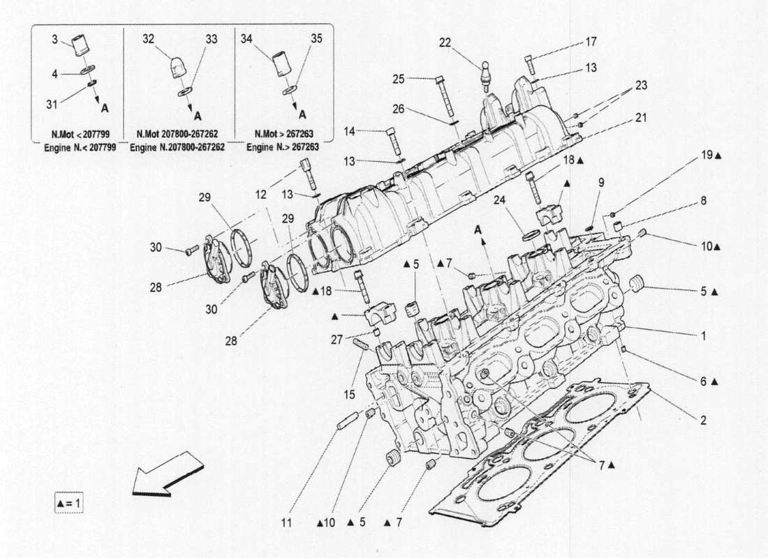 maserati qtp. v6 3.0 bt 410bhp 2015 teilediagramm für rechten zylinderkopf