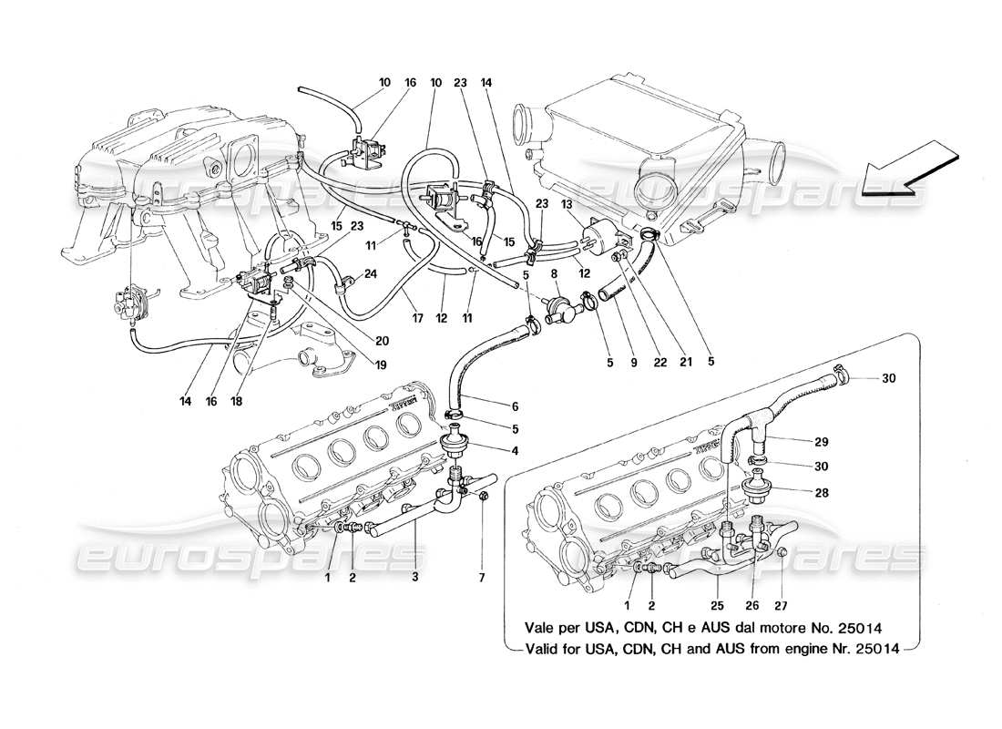 ferrari 348 (1993) tb / ts teilediagramm des lufteinspritzgeräts