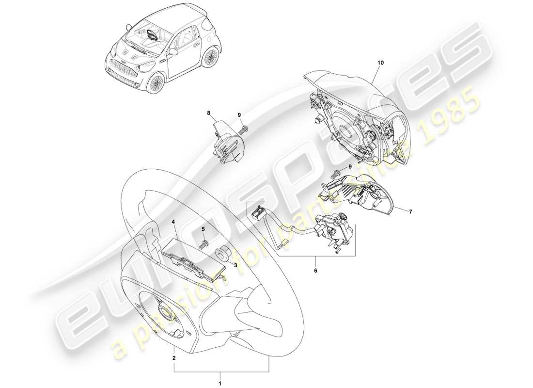 aston martin cygnet (2012) teilediagramm der lenkradbaugruppe