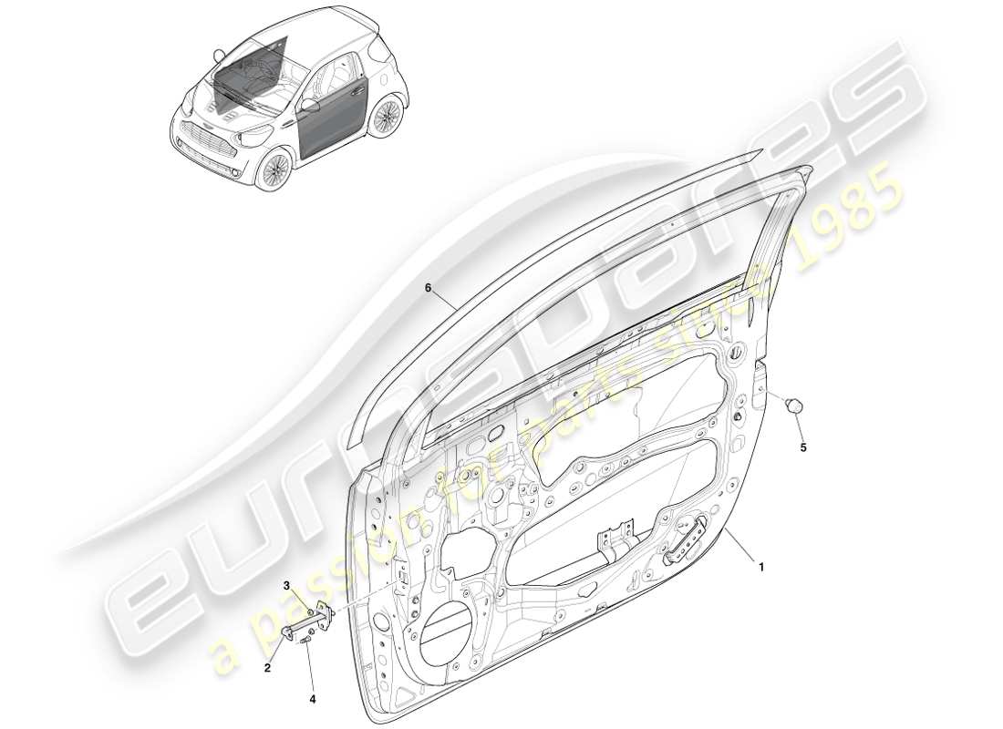 aston martin cygnet (2012) teilediagramm für vordere seitentüren