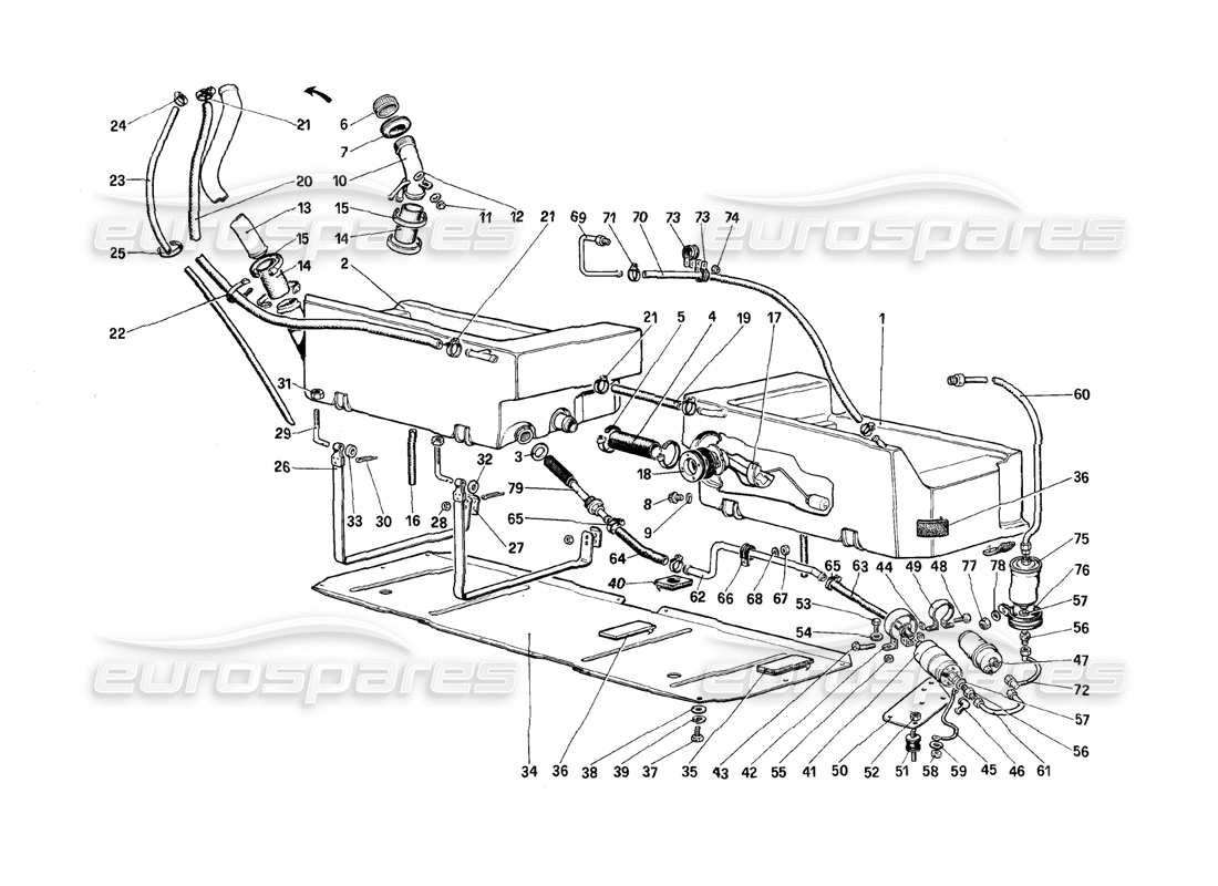 ferrari mondial 8 (1981) teilediagramm für kraftstoffpumpe und -leitungen