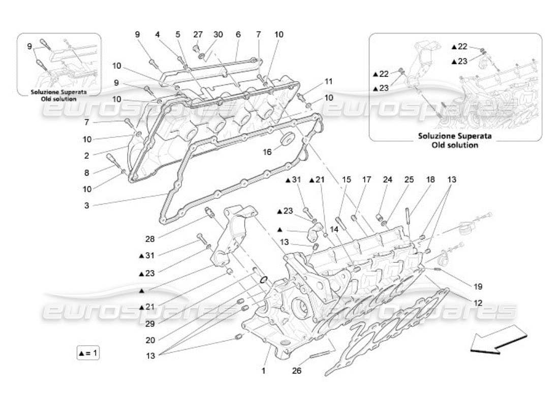 maserati qtp. (2005) 4.2 teilediagramm für rechten zylinderkopf