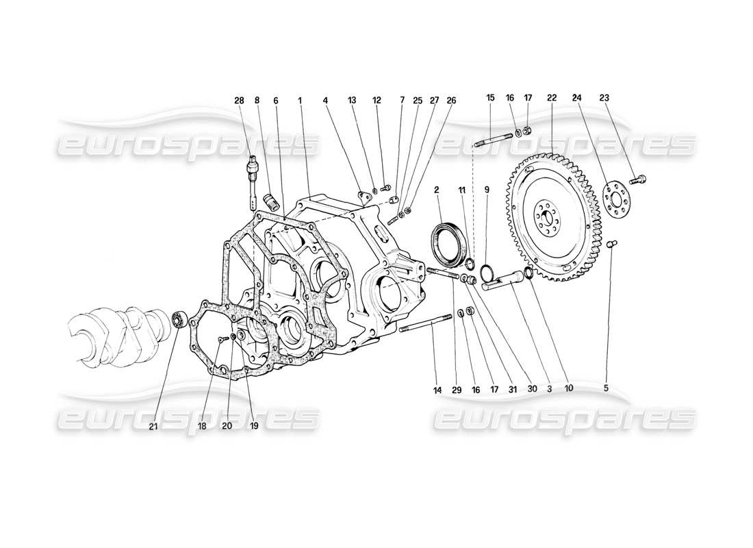 ferrari mondial 8 (1981) schwungrad und kupplungsgehäuse-distanzstück teilediagramm