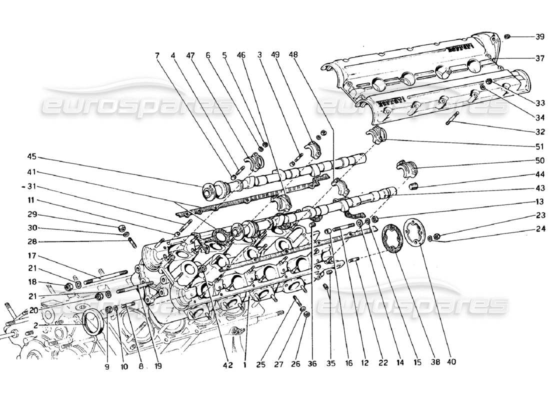 ferrari 308 gtb (1976) zylinderkopf (links) teilediagramm